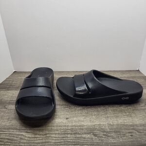 OOFOS OOahh Black Platform Heel Women’s Slide Sandals Size 7